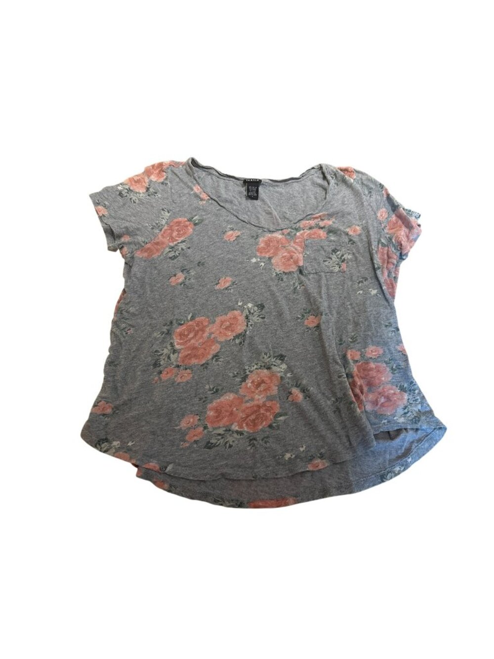 Torrid Women's Size 1X Gray Floral Print Short Sleeve Top Pocket Cottage Core